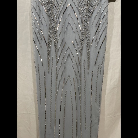 NWT $349 Adrianna Papell V-neck Beaded Gown in‎ Glacier [SZ 0 ] - Picture 9 of 15